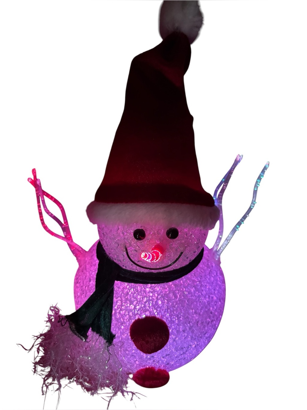 Light Up Color Changing Beaded/Textured Christmas Snowman Wearing Hat & Scarf